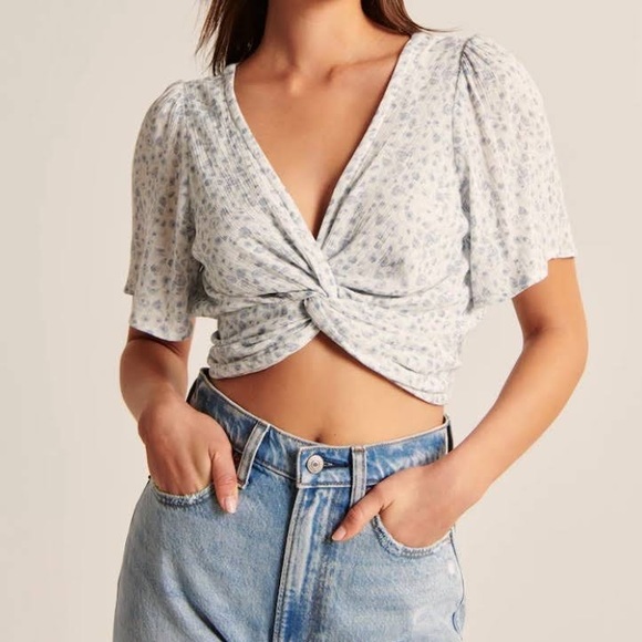 Knot-Front Flutter Sleeve Top | Abercrombie & Fitch - Picture 1 of 6